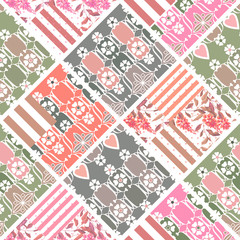 Seamless patchwork quilt patches elements vintage retro pattern