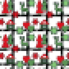 Seamless abstract pixel christmas pattern deer tree eve
