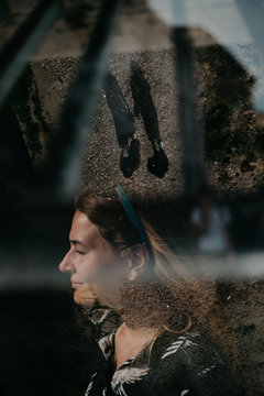 Double exposure portraits of a young woman in Rome