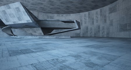 Abstract architectural concrete interior of a minimalist house. 3D illustration and rendering.