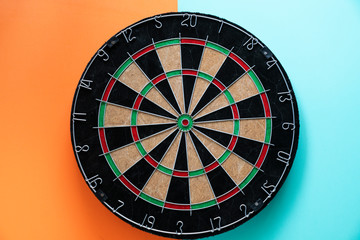 target dart board on the color table background, center point, head to target marketing and...