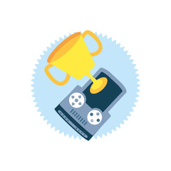 handle video game with trophy cup