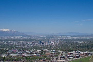 The view from the hills above the cool blue salt lake city valley. 