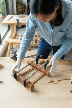 Female carpenter working