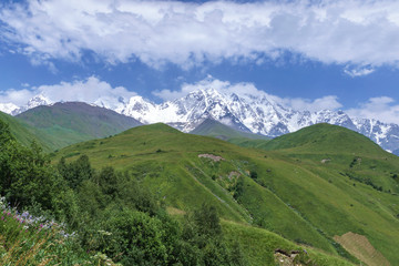 Fototapeta premium Mountain landscape in the distance, Georgia, Svaneti