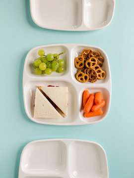 Three trays of kid's lunch for school