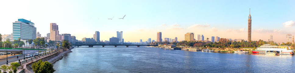 Panorama of Cairo, the Nile and Gezira island view, Egypt