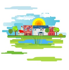 Flat illustration of Countryside Farm Landscape . Vector Design.