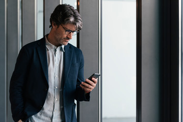 Handsome businessman using the mobile phone.