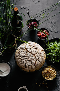 Rye Sourdough Bread with Different Toast Toppings