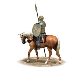 3d render, rider, warrior on horseback, illustration
