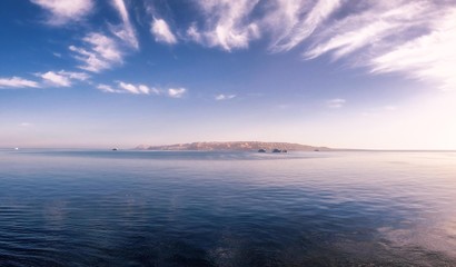 Fototapeta premium The panoramic view of an island from a dive boat moored at Abu Nuhas in the Red Sea, Egypt