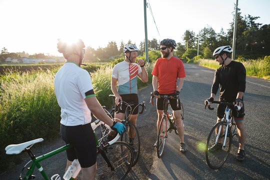 Group road bike ride in nature