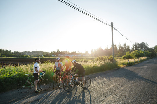 Group road bike ride in nature