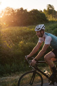 Group road bike ride in nature