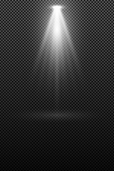 The lamp radiating a white luminescence isolated on transparent background. Light effect. Light rays. Spotlight. Glowing lamp. Vector illustration