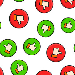 Do's and don'ts sign icon seamless pattern background. Like, unlike vector illustration on white isolated background. Yes, no business concept.