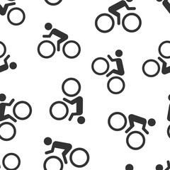 Cotton fabric People on bicycle sign icon seamless pattern background. Bike vector illustration on white isolated background. Men cycling business concept.