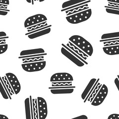 Burger sign icon seamless pattern background. Hamburger vector illustration on white isolated background. Cheeseburger business concept.