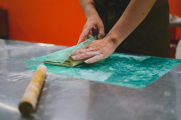Baking course, kneading dough to smooth