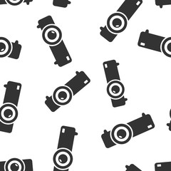 Video projector sign icon seamless pattern background. Cinema presentation device vector illustration on white isolated background. Conference business concept.