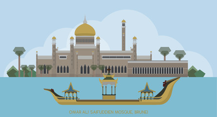 Vector of Sultan Omar Ali Saifuddin Mosque Islamic mosque, Brunei - obrazy, fototapety, plakaty