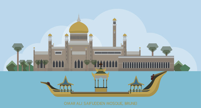 Vector of Sultan Omar Ali Saifuddin Mosque Islamic mosque, Brunei