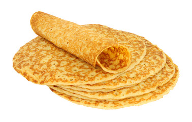 Shop bought mass produced savoury pancakes isolated on a white background