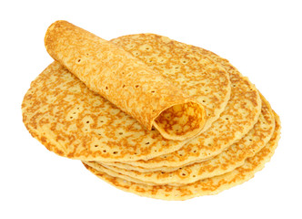 Shop bought mass produced savoury pancakes isolated on a white background