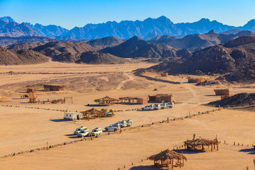 View on bedouin village in Arabian desert, Egypt