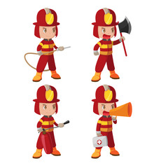 Fireman Rescue Character Action Set Vector