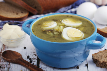 A bowl with homemade sorrel soup