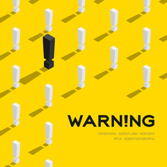 Exclamation mark symbol 3D isometric pattern, Warning concept poster and banner square design illustration isolated on yellow background with copy space, vector eps 10