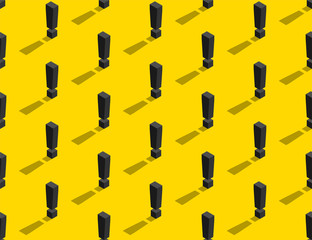 Obraz premium Exclamation mark symbol 3D isometric seamless pattern, Warning concept poster and banner vertical design illustration isolated on yellow background with copy space, vector eps 10