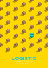 Box 3D isometric pattern, Logistic delivery concept poster and banner vertical design illustration isolated on yellow background with copy space, vector eps 10