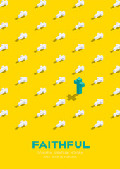 Graveyard with cross 3D isometric pattern, Christian faithful rest in peace (rip) concept poster and banner vertical design illustration isolated on yellow background with copy space, vector eps 10