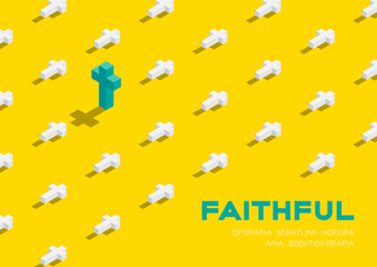 Graveyard with cross 3D isometric pattern, Christian faithful rest in peace (rip) concept poster and banner horizontal design illustration isolated on yellow background with copy space, vector eps 10