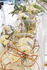 Wedding table decoration in glass ball.