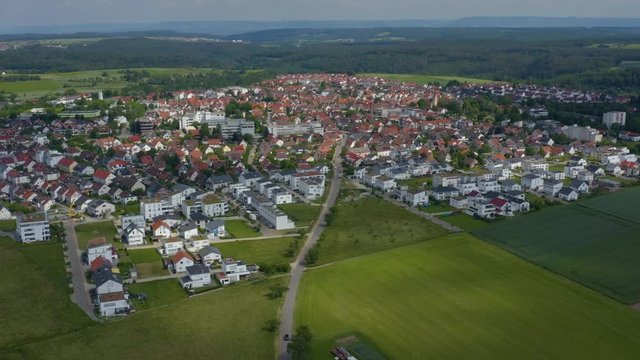 Aerial view of Schönaich in Germany. Very wide view with round pan to the left.