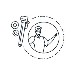 young strong man with wrench tool