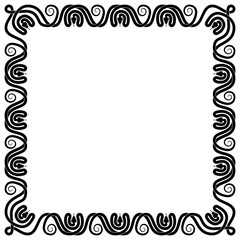 Black and white square frame of intertwined vonomous snakes silhouette with copy space inside