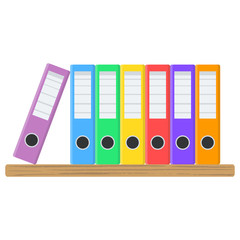 Many color document folders on wooden shelf for design on white, stock vector illustration