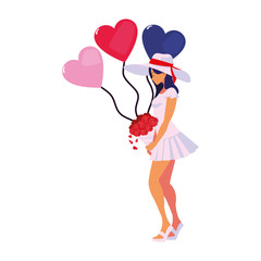 beautiful woman with balloons hearts