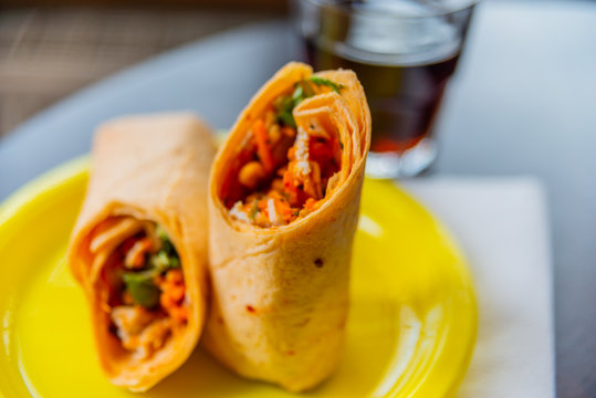 Chicken Breast With Piri Piri Sauce And Lettuce In A Chili Tortilla Wrap