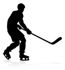 A detailed silhouette hockey player sports illustration