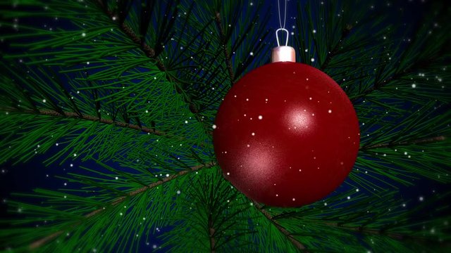 New Year's toy on a Christmas tree. Snow falls