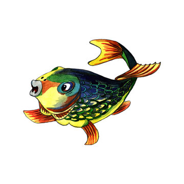 Fish multicolored painted watercolor