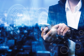 Digital marketing. Business using modern interface payments online shopping communication and icon customer network connection on virtual screen. Business innovation technology 5G concept.