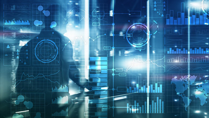 Business intelligence. Diagram, Graph, Stock Trading, Investment dashboard, transparent blurred background