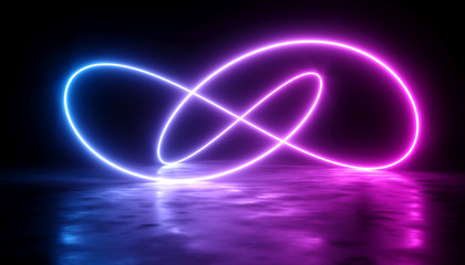 abstract design with neon laser glow on a dark background, 3d illustration